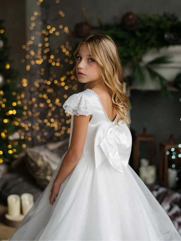 communion dresses near me Off the Shoulder First Flower Girl Gown PR111 Pre-order 11-12 years / Ivory cathedral train Communion Dresses Vestidos Near Me