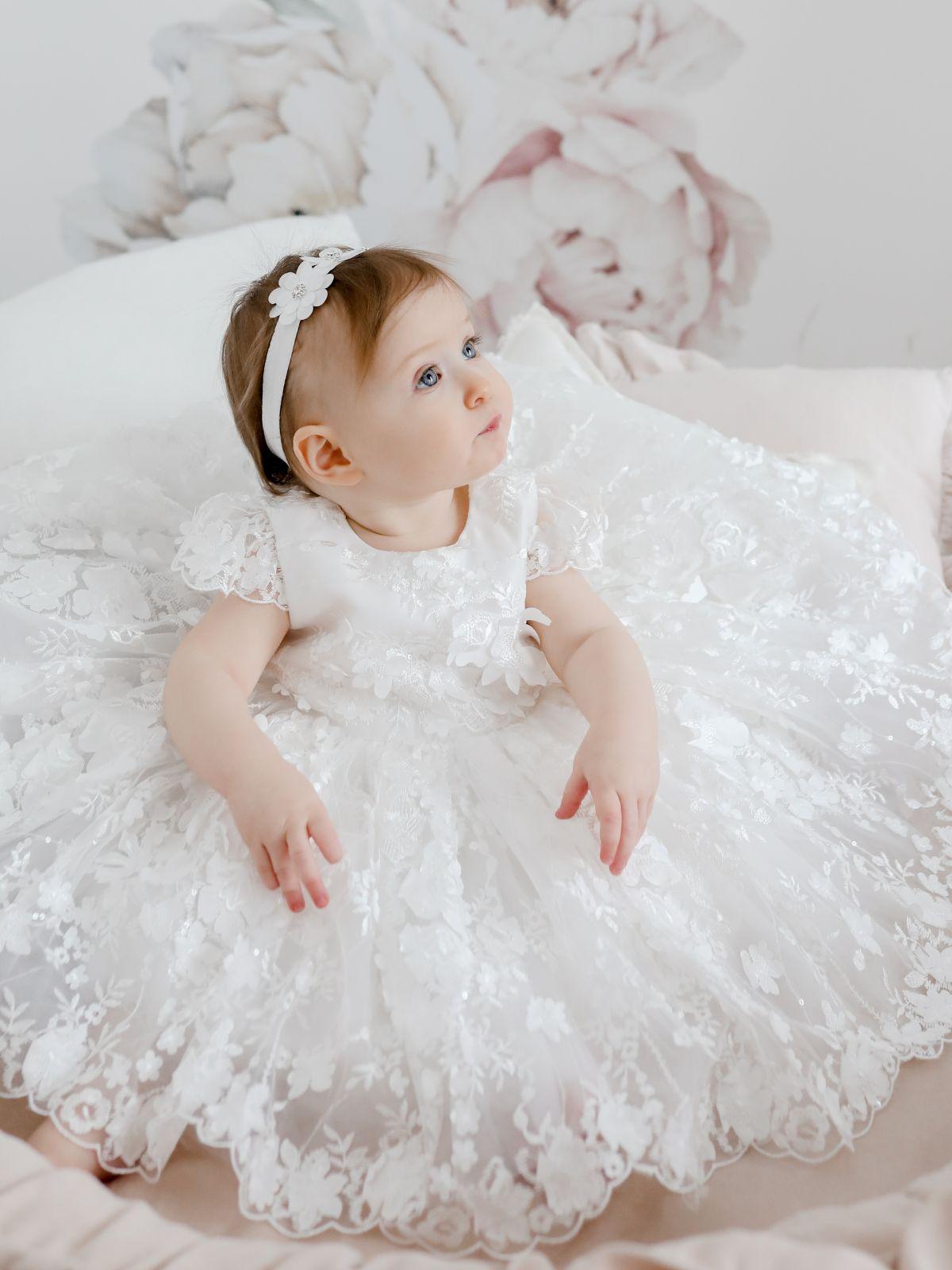Baby Girl Baptism Dress Off-White Floral Lace
