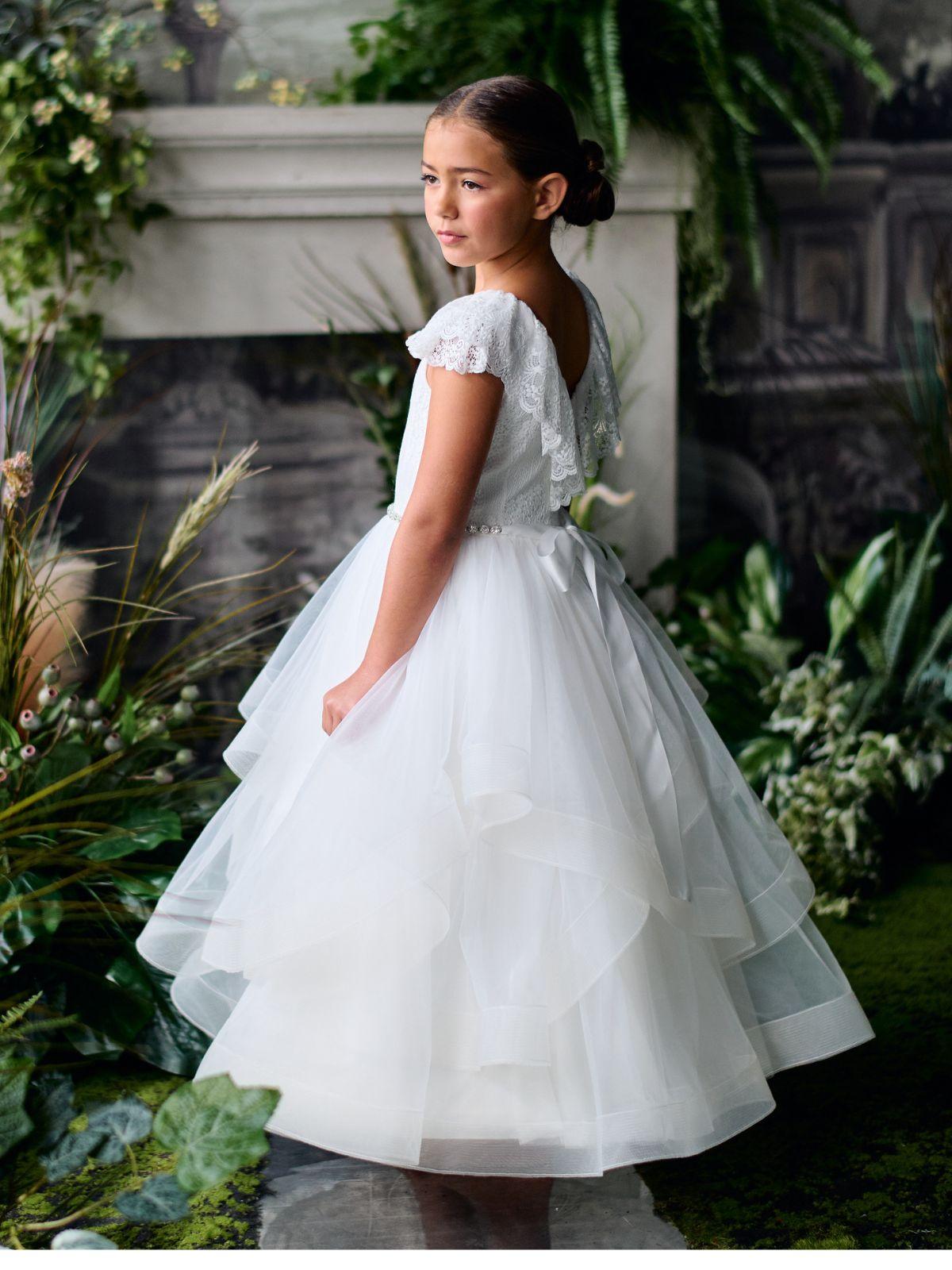 Girl's Communion Dress Off-White Lace Tulle