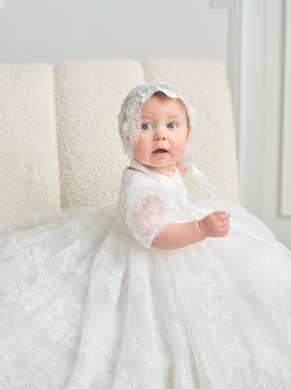 Baby Baptism Long Gown Dresses Flower Girl Wedding White Dress