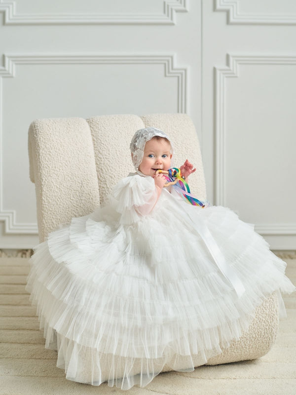 Baby Baptism Long Gown Dresses Flower Girl Wedding Dress