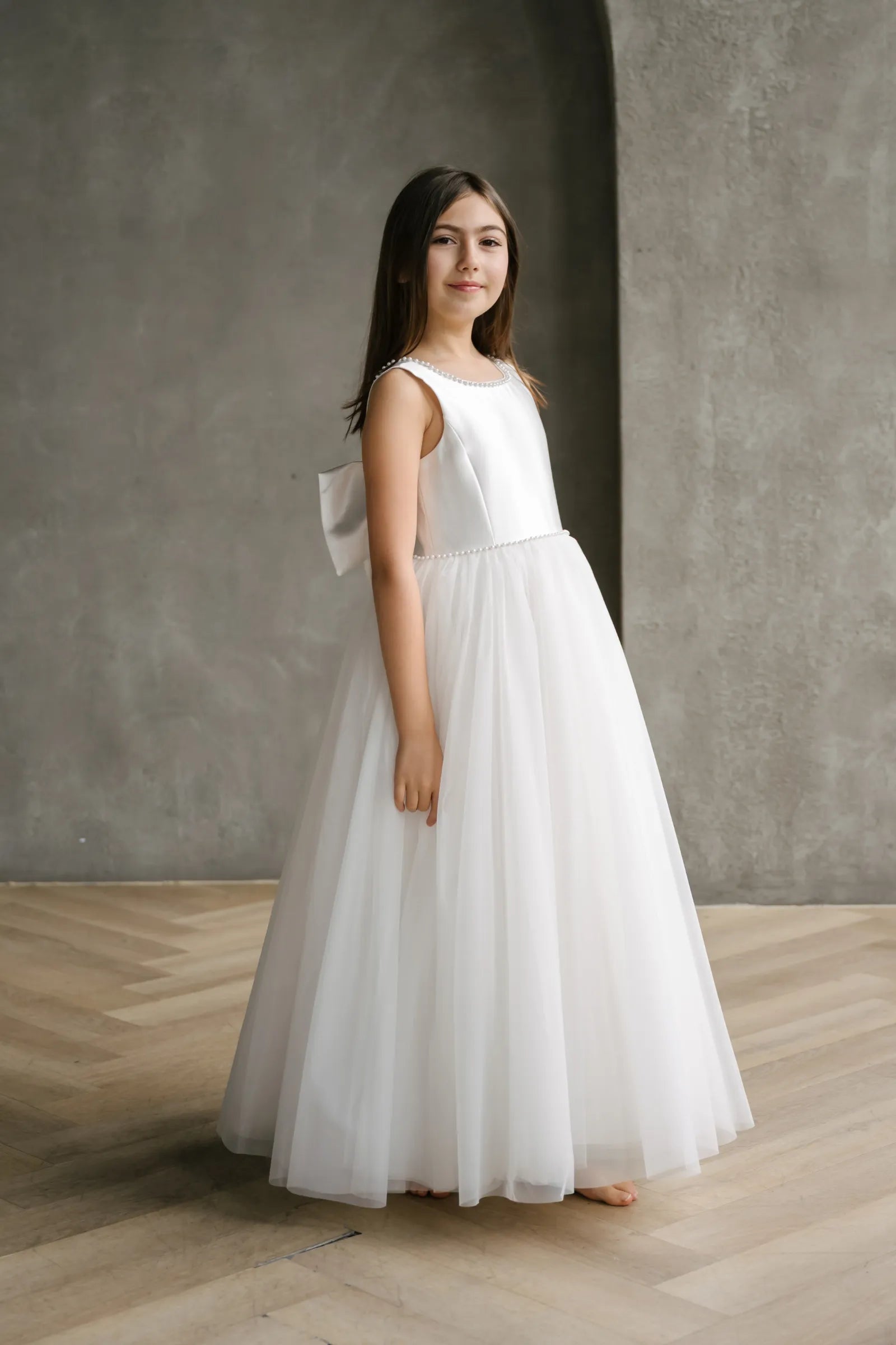 Girl's Satin Pearl Tulle Communion Dress | Teter Warm Sylvia JK30