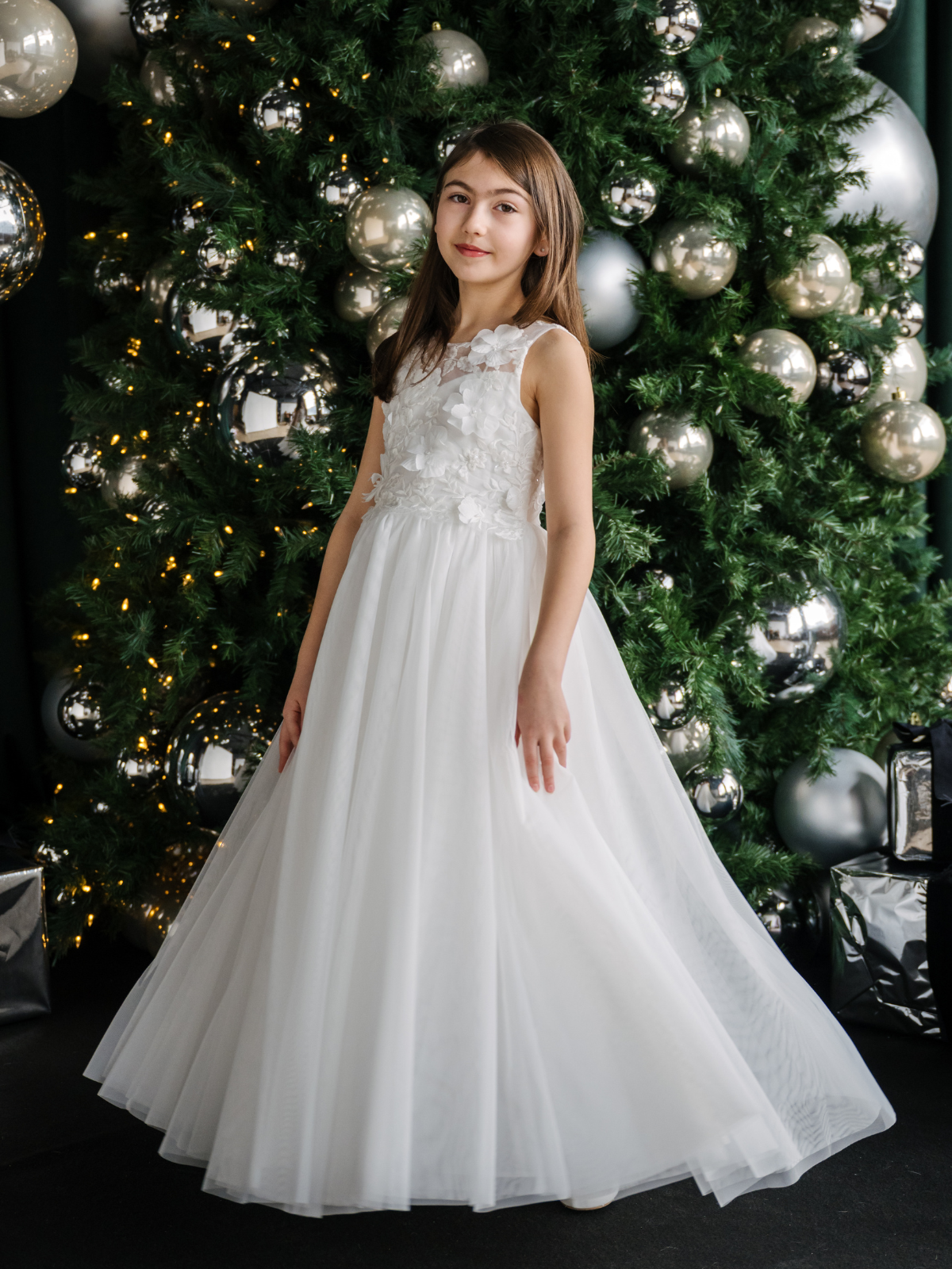 Girls Off-White 3D Lace Tulle Communion Dress