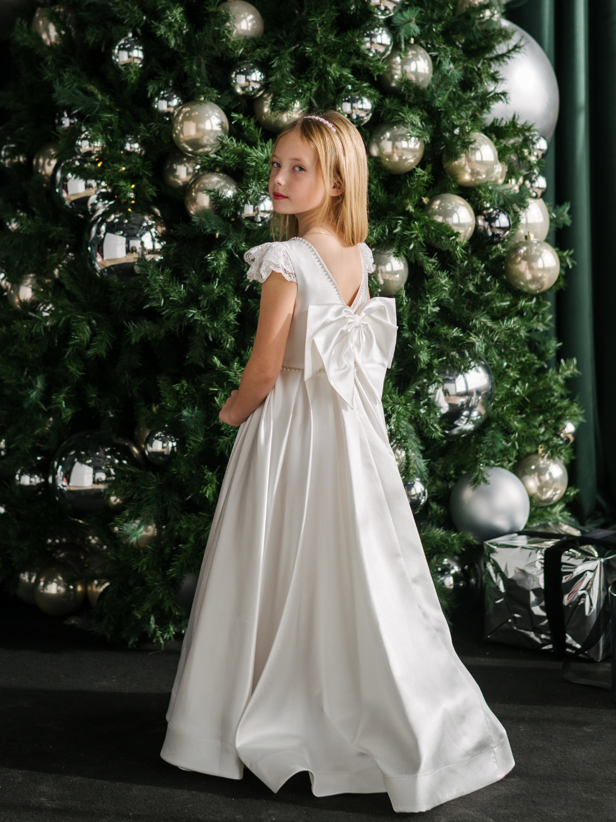 Girls' Off-White Satin Communion Dress