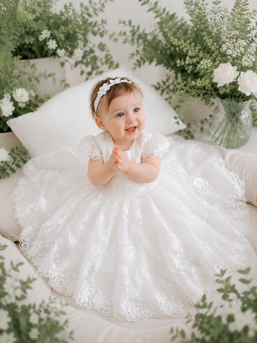 white lace dress baby girl Baby Girl Baptism Dress Off-White Floral Lace