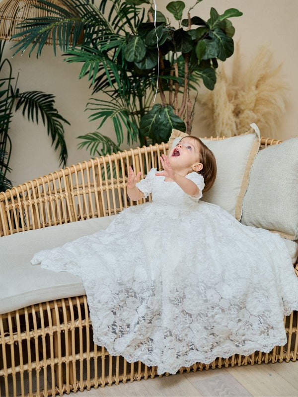 Baby Baptism Long Gown Dresses Flower Girl Wedding White Dress