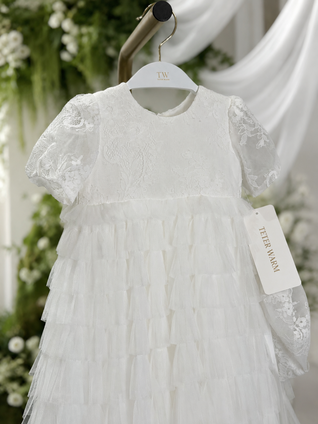 Baby Girl Long Baptism Gown Off-White Lace