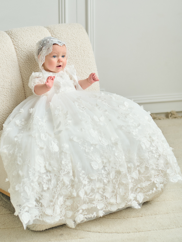 open lace back dress Nicolette's Couture The Eve Christening Gown for Female - White main image 1