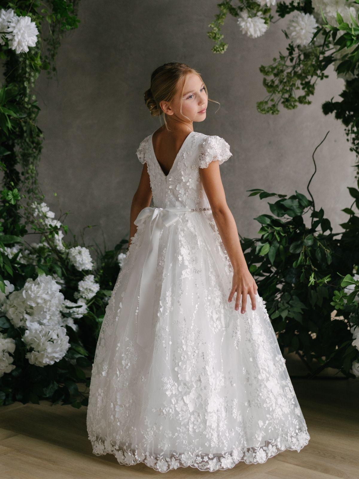 Girl's Communion Dress Off-White Lace Tulle | Teter Warm