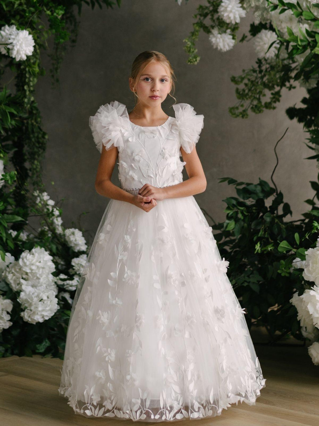 Girl's Communion Dress Off-White Lace Tulle | Teter Warm Daisy GS21 Girl's Communion Dress Off-White Lace Tulle | Teter Warm Daisy GS21