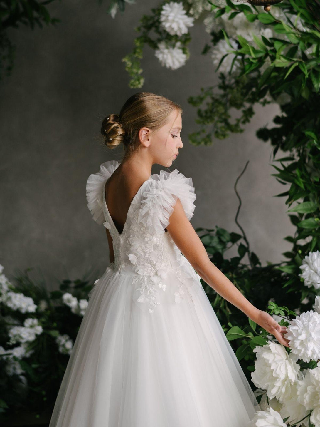 Girl's Communion Dress Off-White Lace Tulle | Teter Warm Vera GS83 Girl's Communion Dress Off-White Lace Tulle | Teter Warm Vera GS83