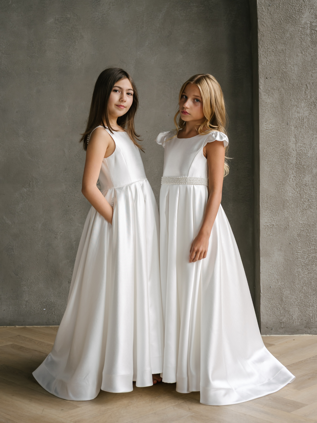 satin holy communion dresses Cinderella Couture 2912 Beaded Flower Girl A Line Tea Length Dress