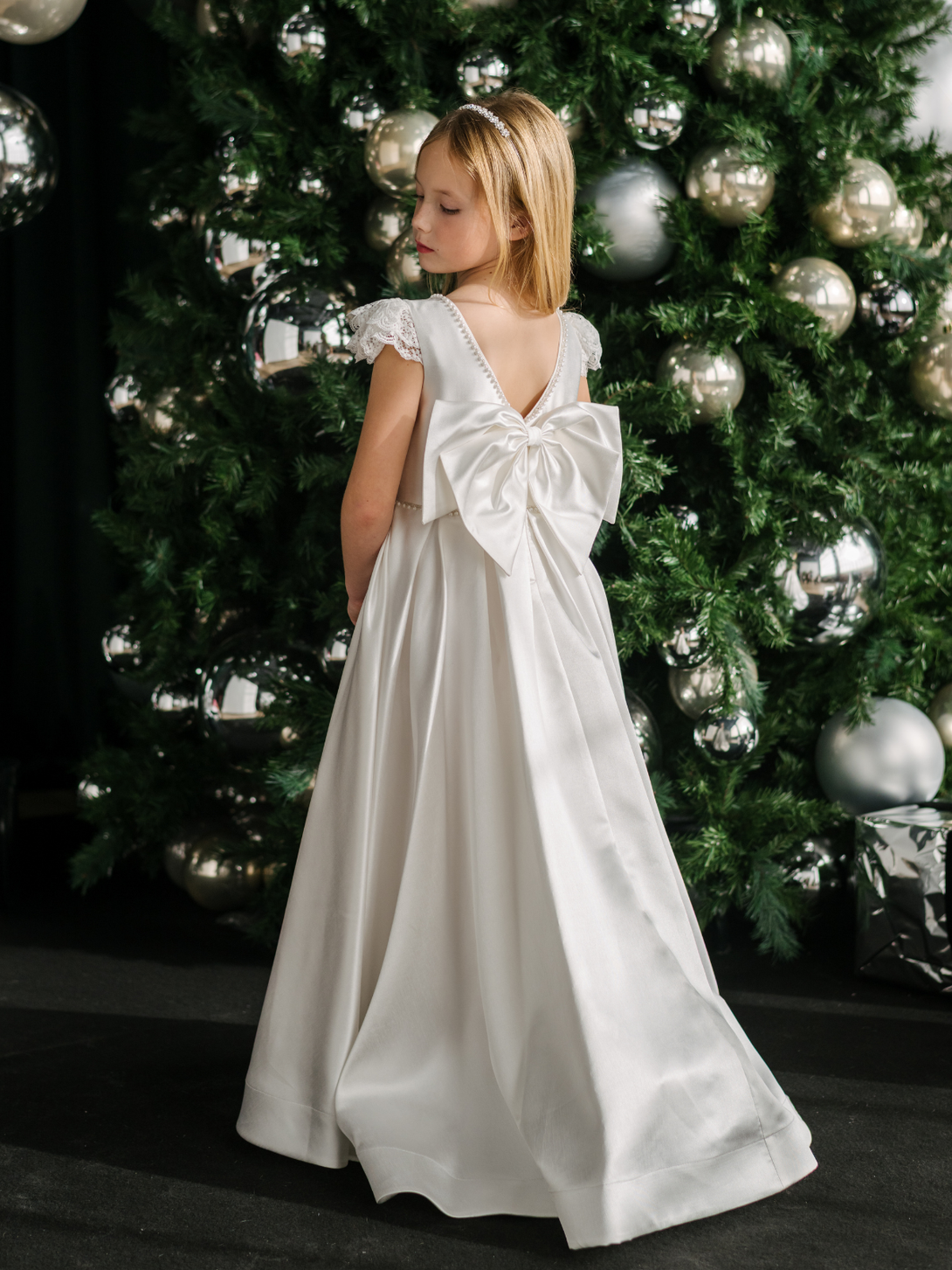 Girls' Off-White Satin Communion Dress