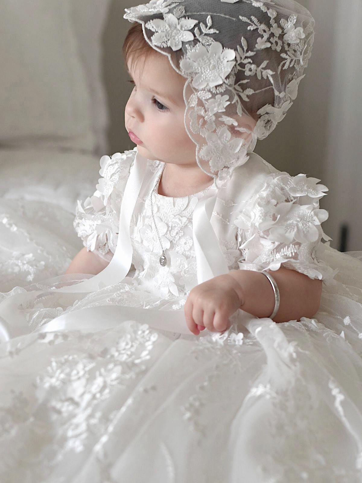 Baby Girl Baptism Dress Off-White 3D Lace