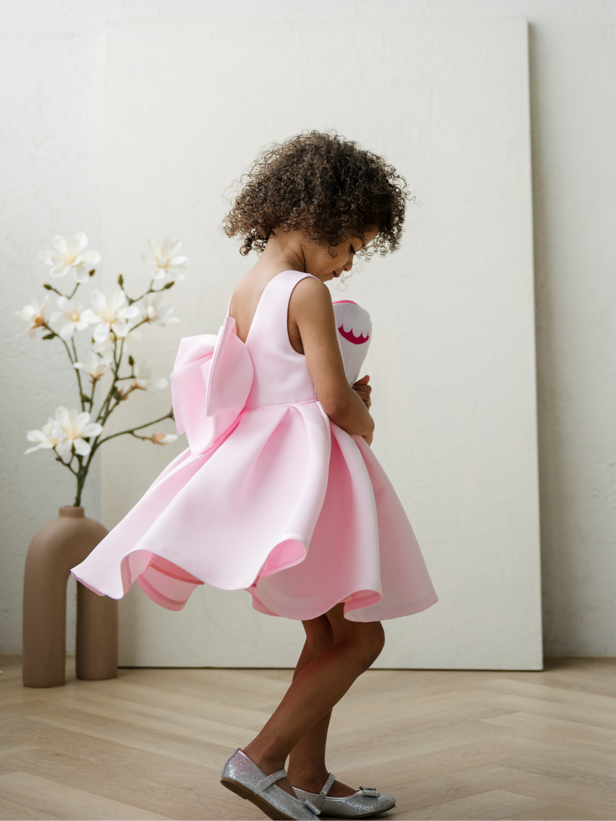 Girls Bright Pink Party Dress with Back Bow