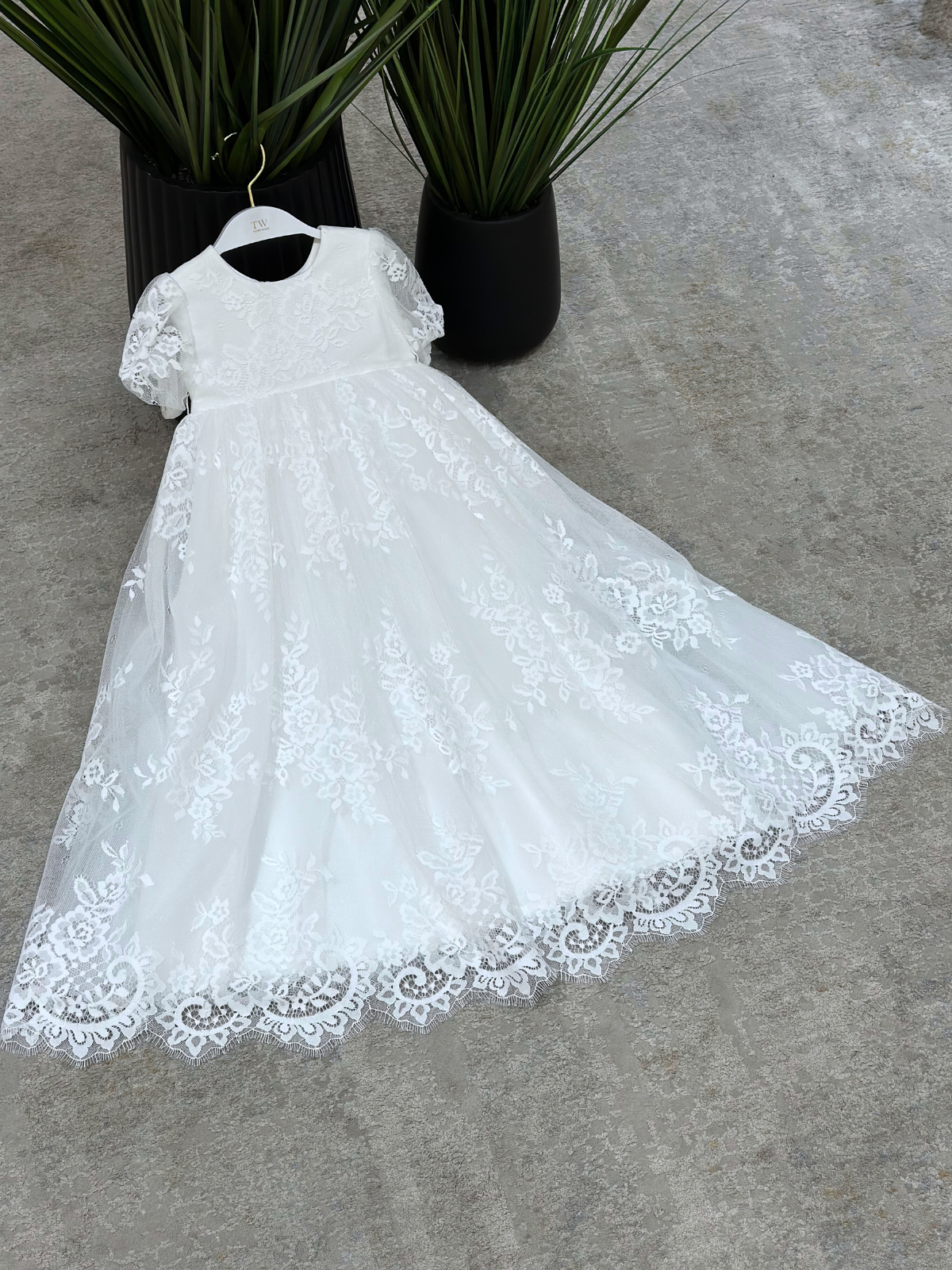 Baby Girl's Off-White Pearl Beaded Baptism Long Gown