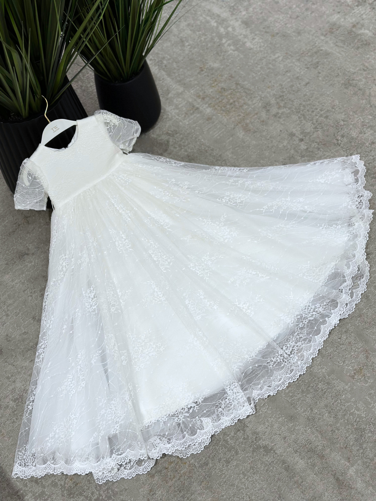 fitted lace wedding dress Baby Girl's Baptism Dress Off-White Lace Long Gown