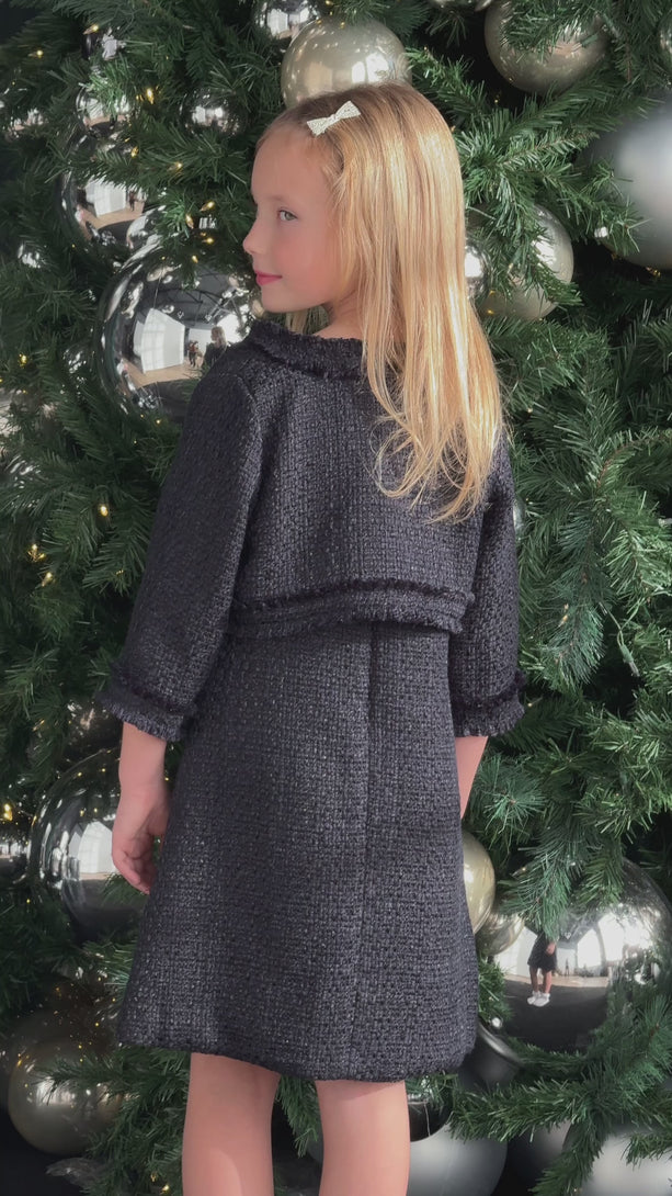 Girls' Navy Blue Tweed Jacket Teter Warm Moon AF61