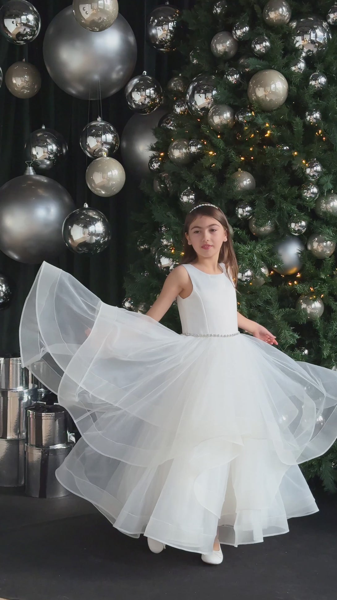 Girl's Communion Dress Off-White Satin & Tulle | Teter Warm Annabelle GS401