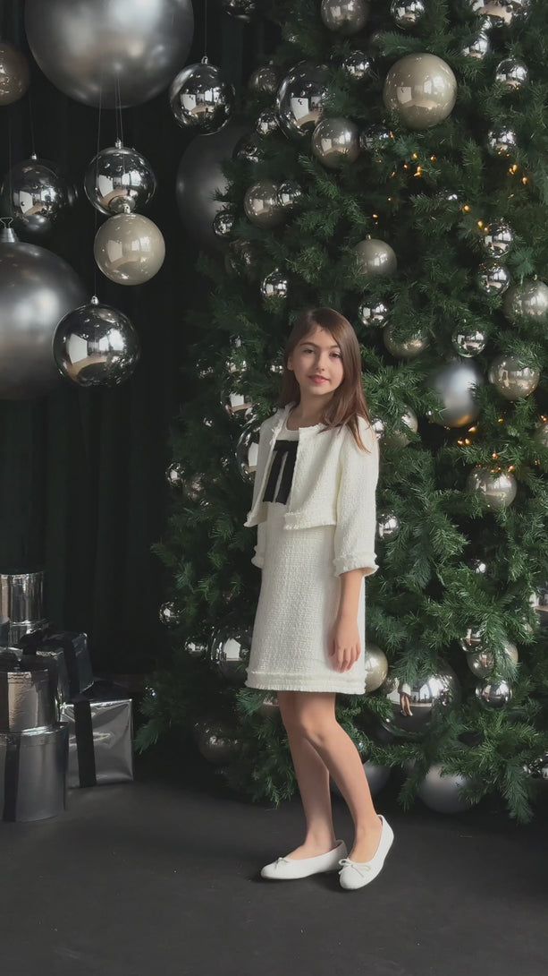 Ivory Girls Cream Tweed Dress Teter Warm