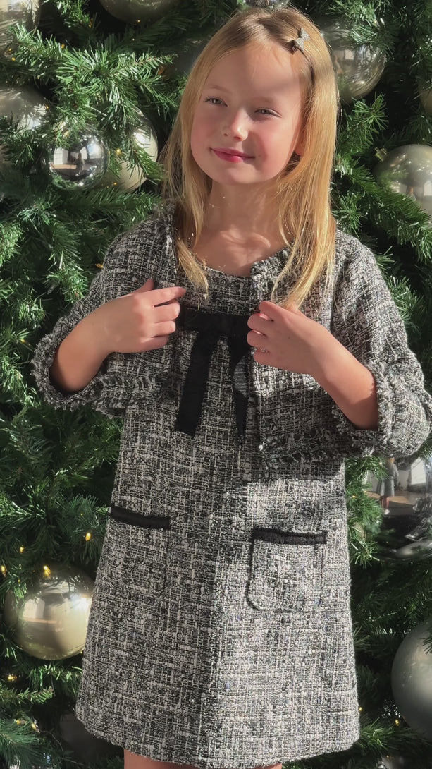 Bleu Girls Blue Tweed Jacket Teter Warm