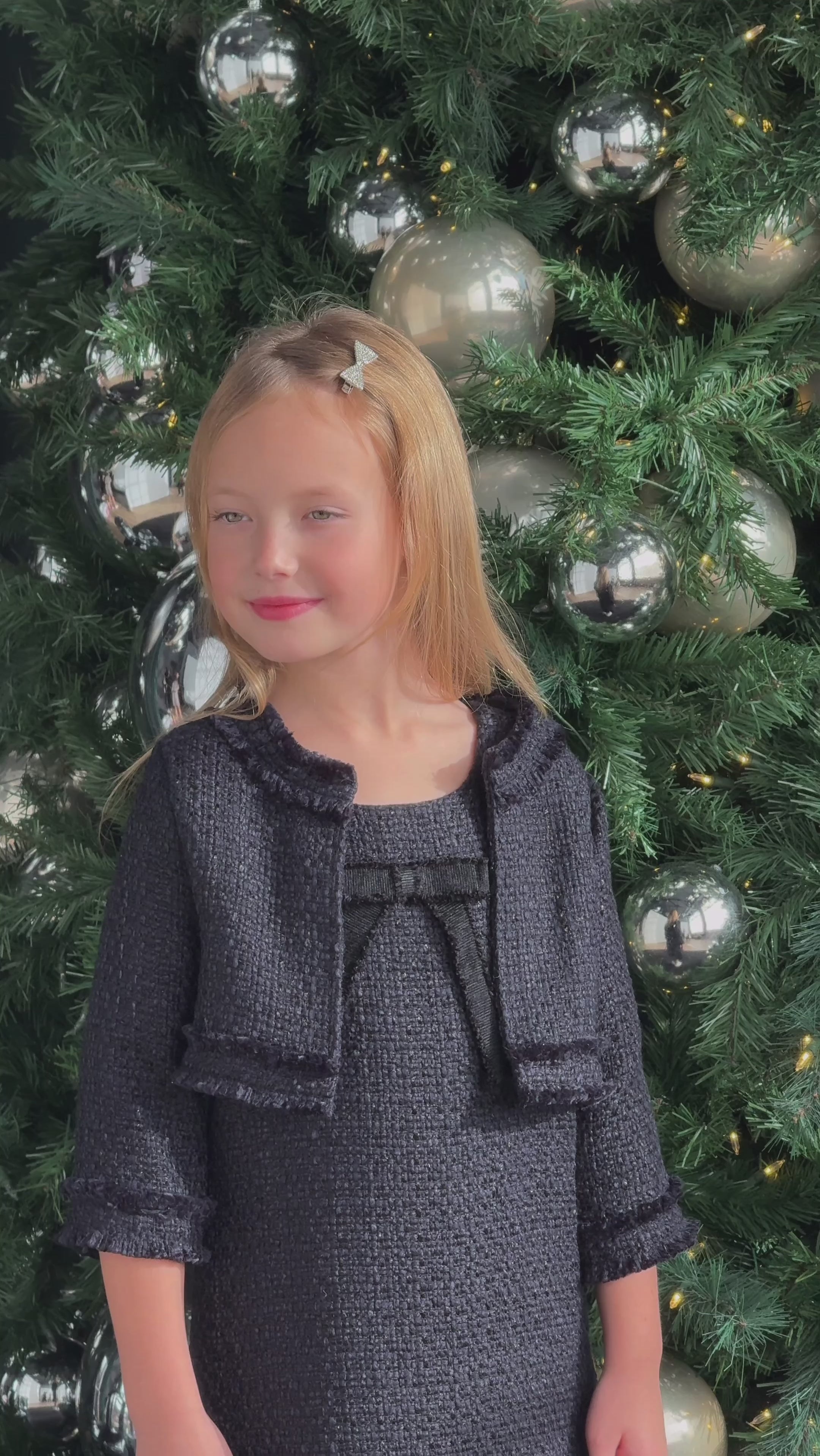 Girls' Navy Blue Tweed Jacket Teter Warm Moon AF61