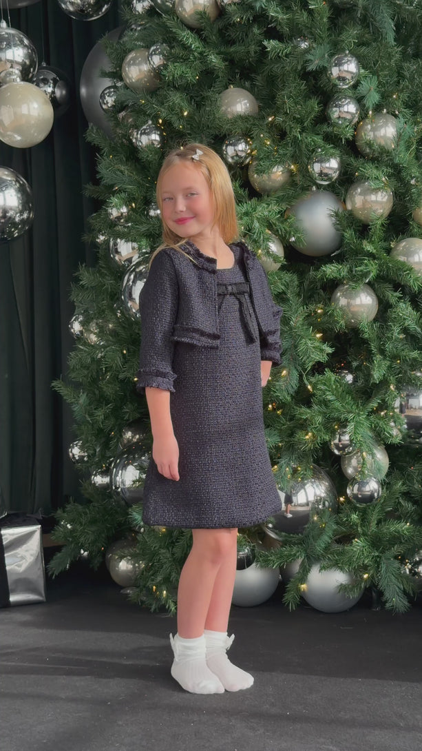 Girls Navy Blue Tweed Dress Teter Warm Sapphire D61 

