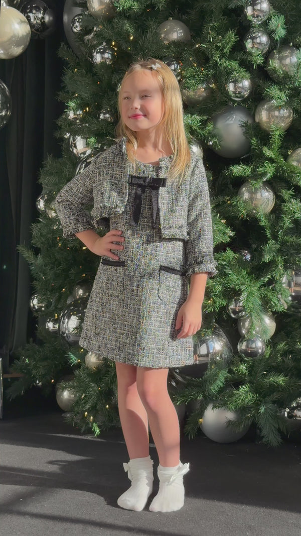 Bleu Girls Blue Tweed Jacket Teter Warm