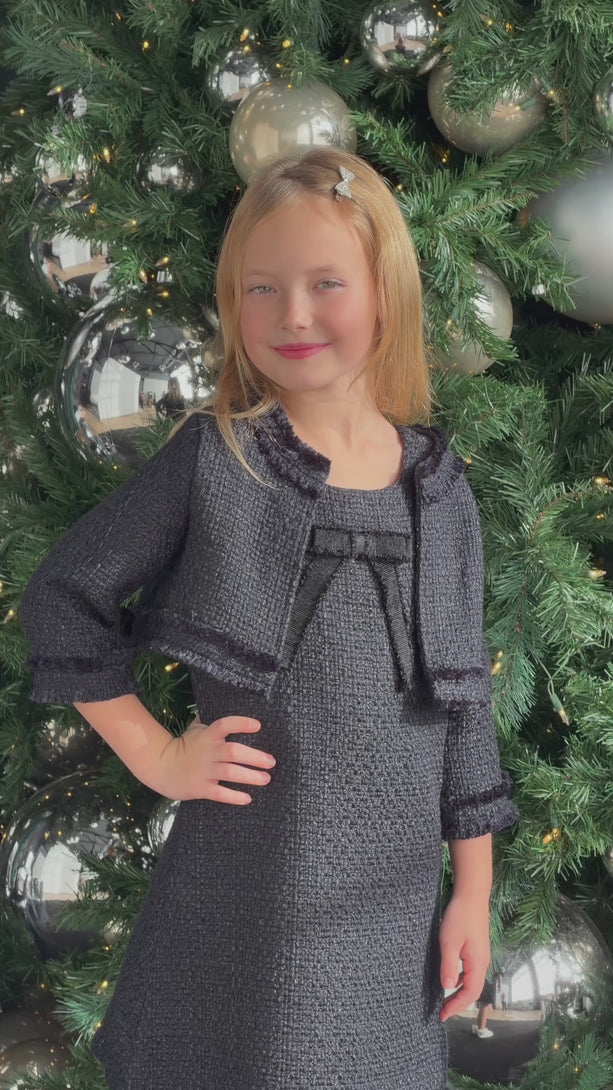 Girls' Navy Blue Tweed Jacket Teter Warm Moon AF61